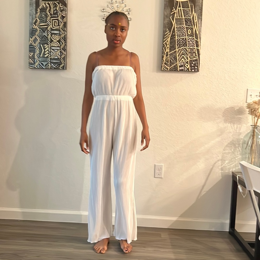 White Ribbed Jumpsuit Sleeveless New M